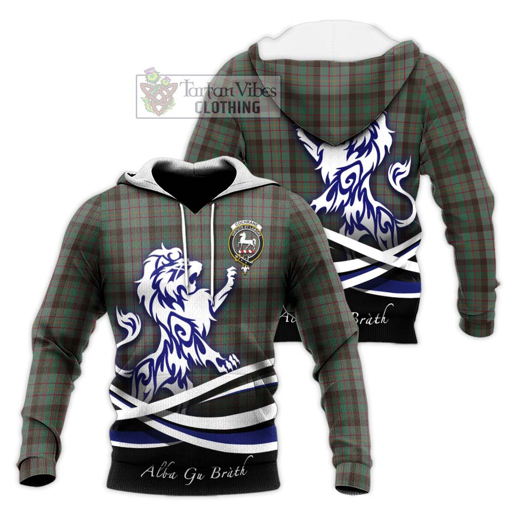 Cochrane Hunting Tartan Knitted Hoodie with Alba Gu Brath Regal Lion Emblem Unisex Knitted Pullover Hoodie - Tartanvibesclothing Shop