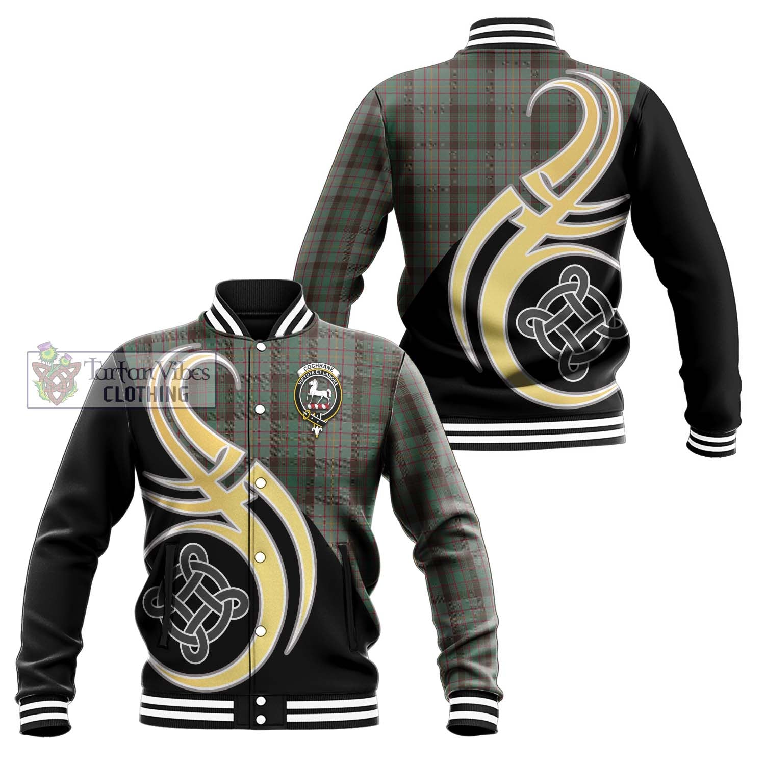 Cochrane Hunting Tartan Baseball Jacket with Family Crest and Celtic Symbol Style Unisex - Tartan Vibes Clothing