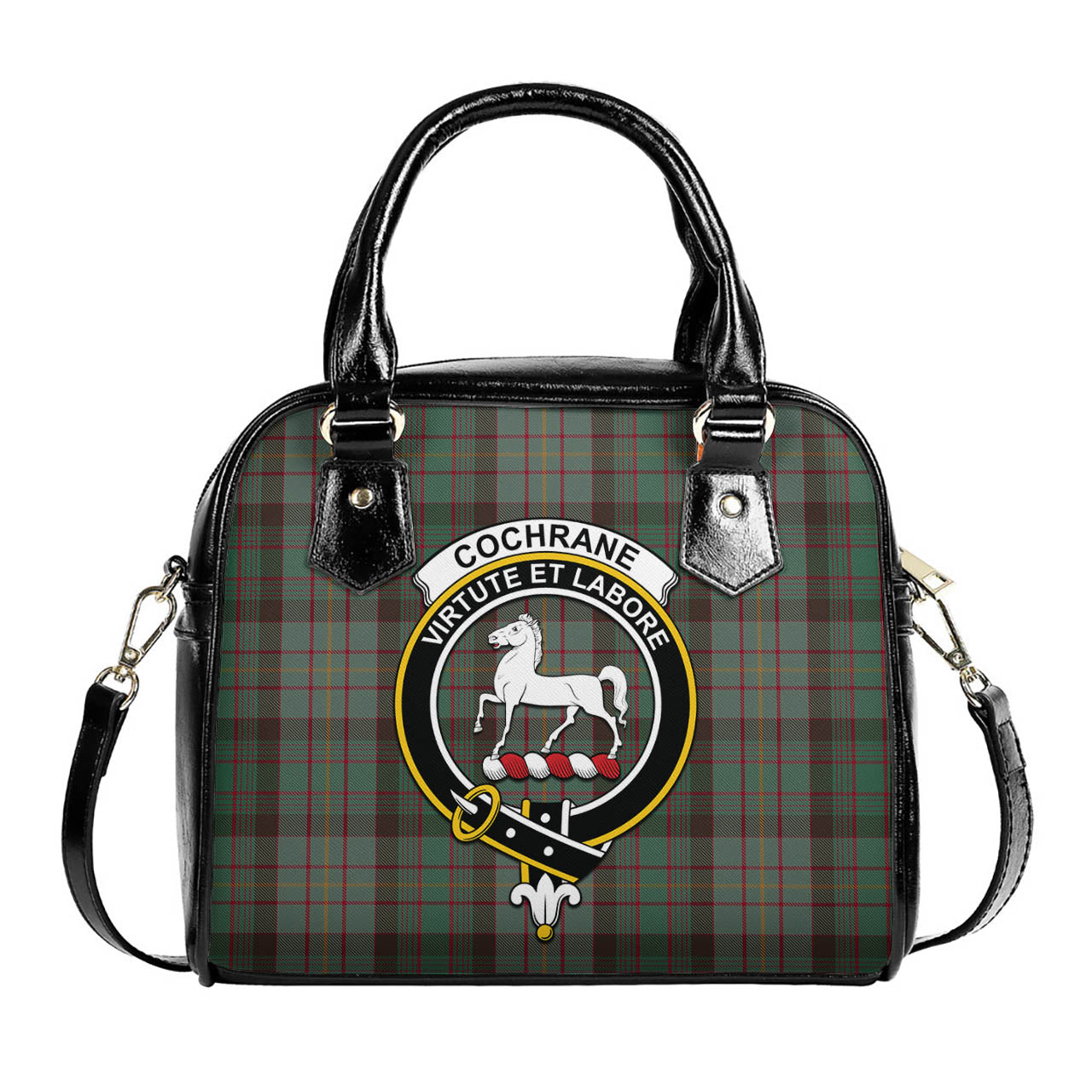 Cochrane Hunting Tartan Shoulder Handbags with Family Crest One Size 6*25*22 cm - Tartanvibesclothing