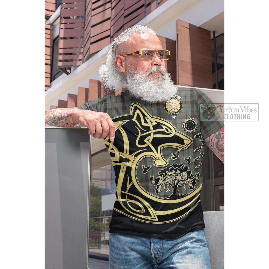 Tartan Vibes Clothing Cochrane Hunting Tartan Cotton T-shirt with Family Crest Celtic Wolf Style