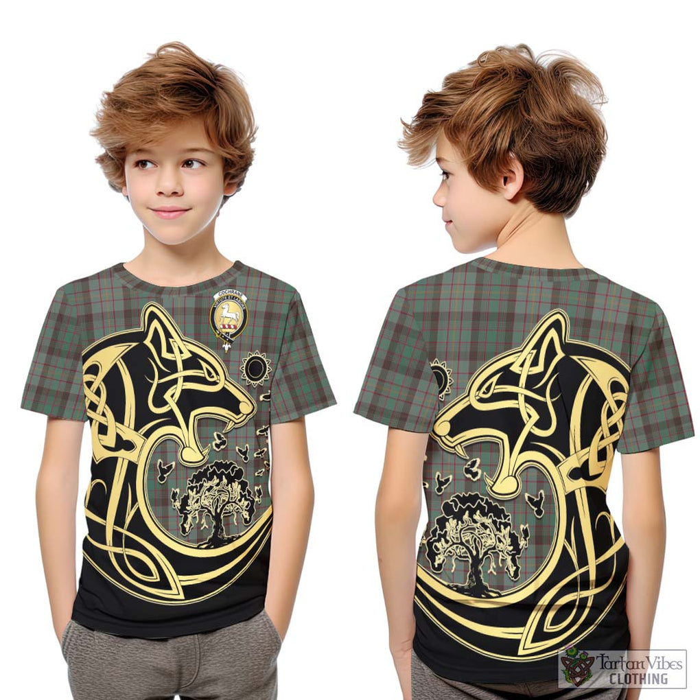 Cochrane Hunting Tartan Kid T-Shirt with Family Crest Celtic Wolf Style Youth XL Size14 - Tartan Vibes Clothing