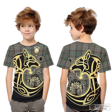 Cochrane Hunting Tartan Kid T-Shirt with Family Crest Celtic Wolf Style