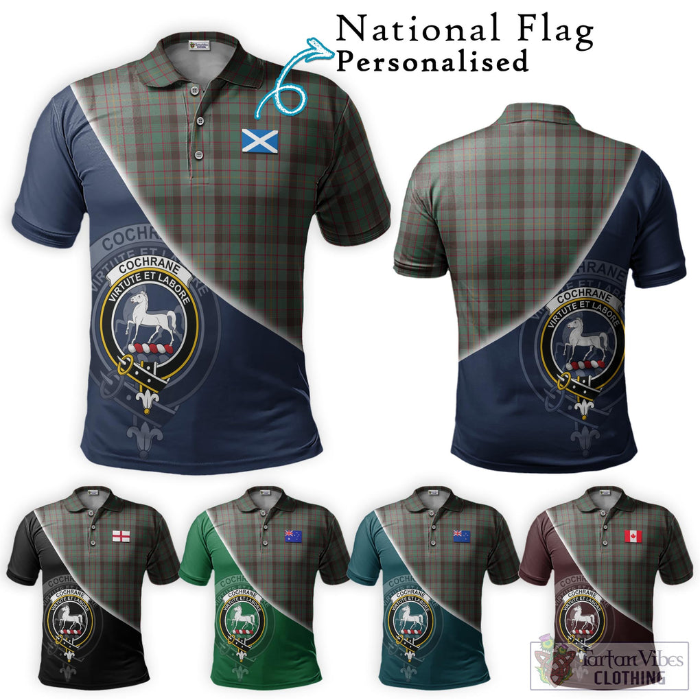 Cochrane Hunting Tartan Polo Shirt with Personalised National Flag and Family Crest Half Style Maroon - Tartanvibesclothing Shop