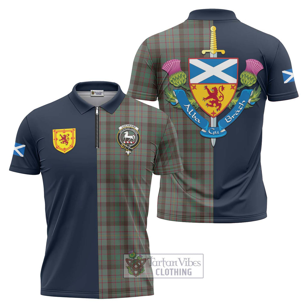 Tartan Vibes Clothing Cochrane Hunting Tartan Zipper Polo Shirt with Scottish Lion Royal Arm Half Style