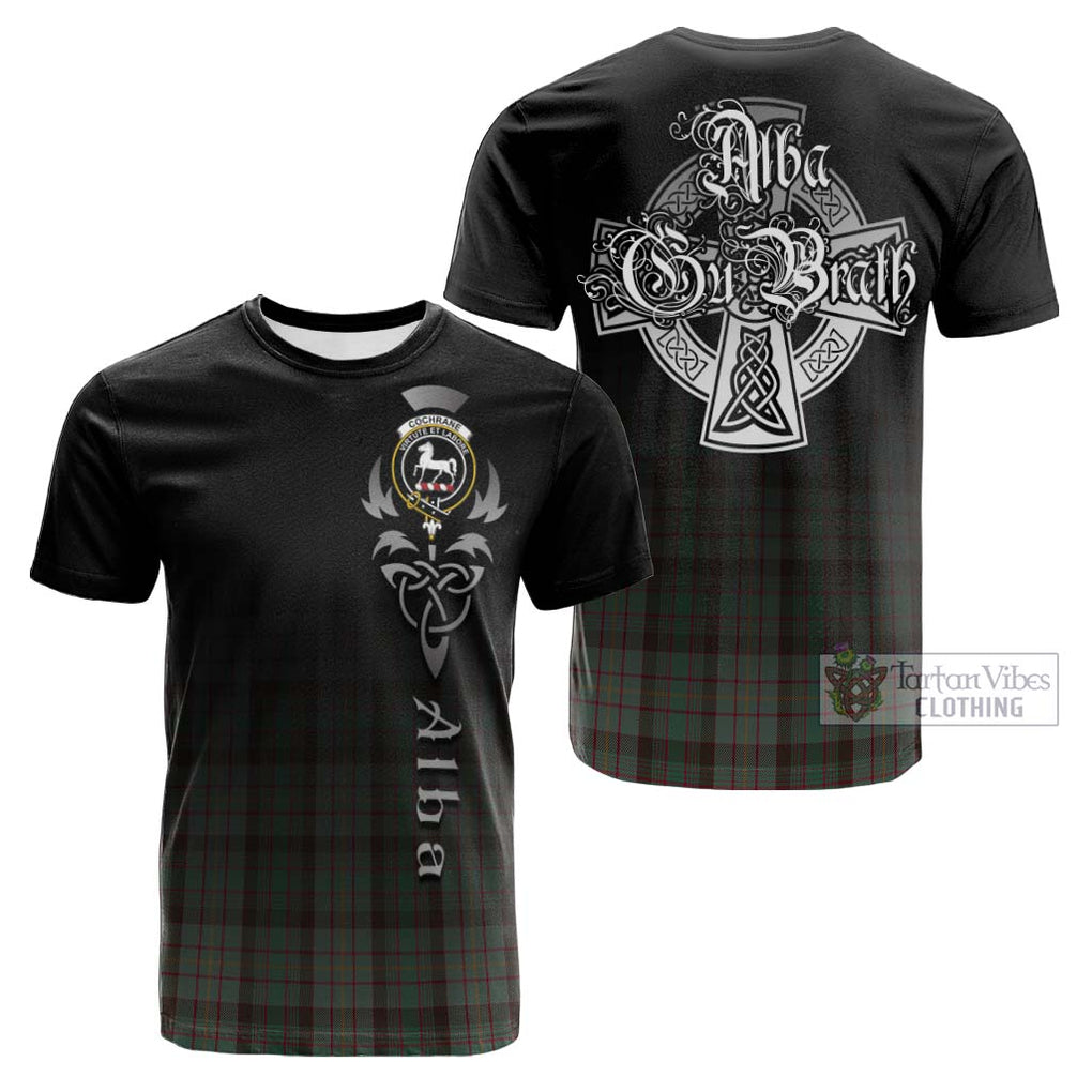 Tartan Vibes Clothing Cochrane Hunting Tartan Cotton T-shirt Featuring Alba Gu Brath Family Crest Celtic Inspired