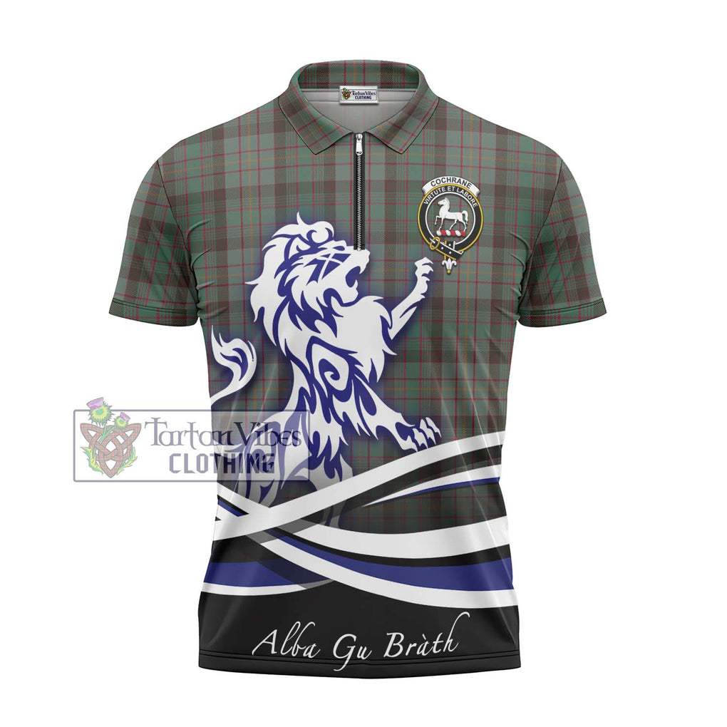 Cochrane Hunting Tartan Zipper Polo Shirt with Alba Gu Brath Regal Lion Emblem - Tartanvibesclothing Shop