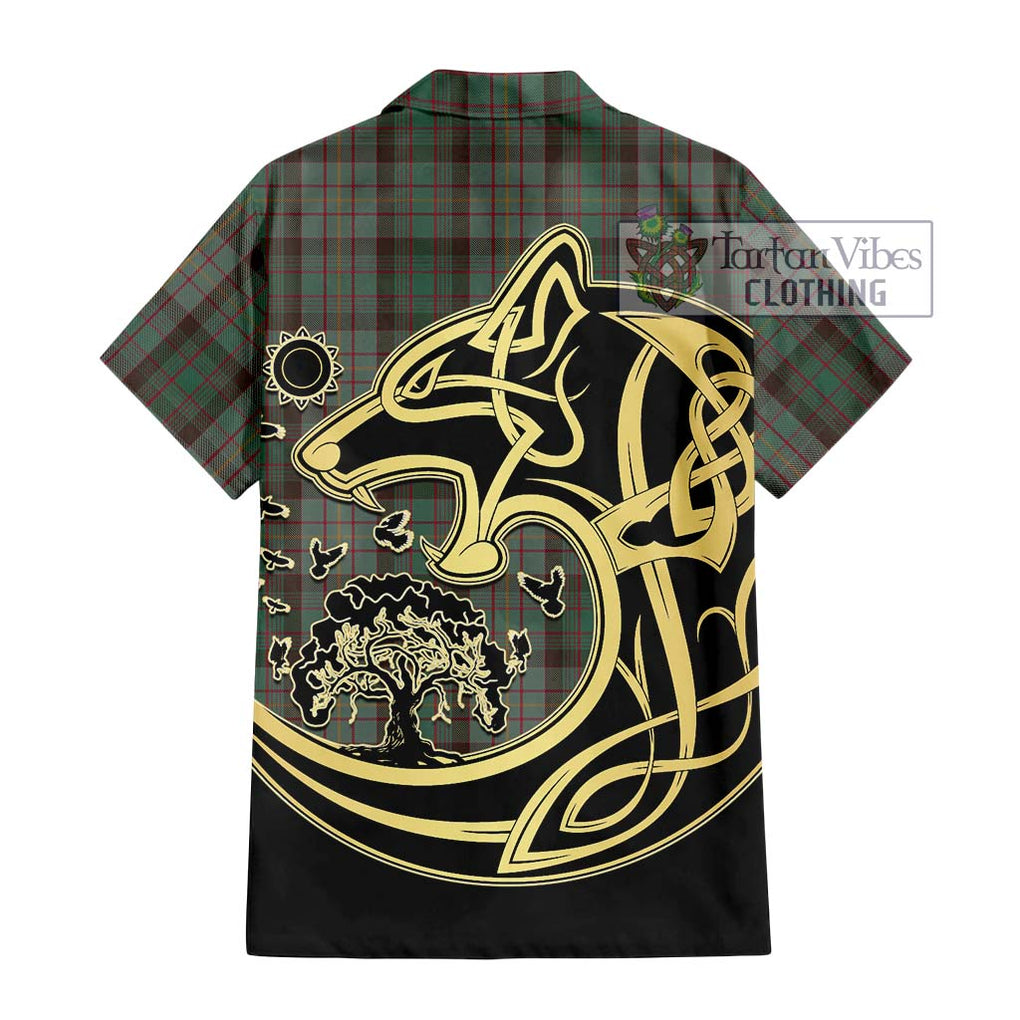 Cochrane Hunting Tartan Short Sleeve Button Shirt with Family Crest Celtic Wolf Style - Tartan Vibes Clothing