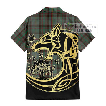 Cochrane Hunting Tartan Short Sleeve Button Shirt with Family Crest Celtic Wolf Style