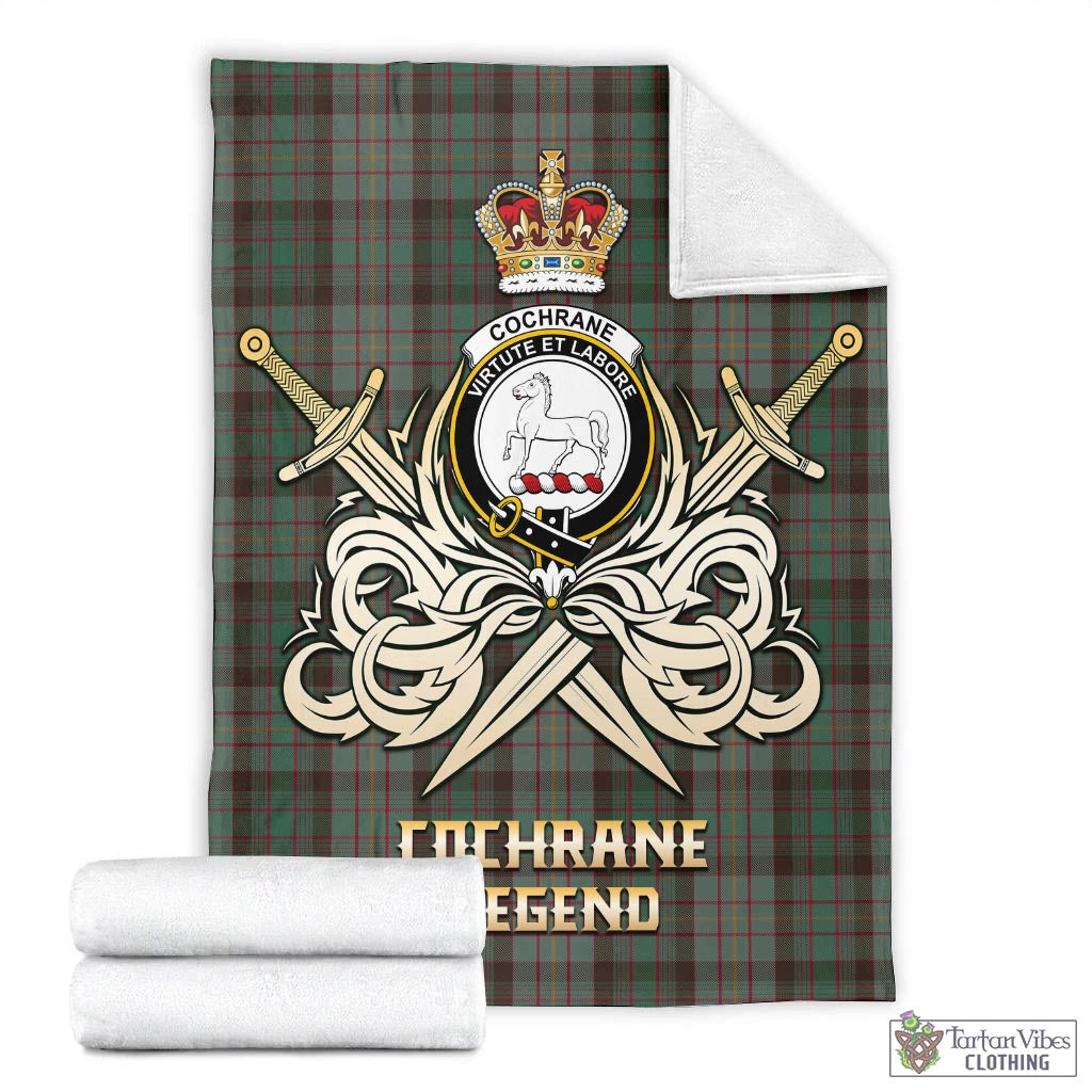 Tartan Vibes Clothing Cochrane Hunting Tartan Blanket with Clan Crest and the Golden Sword of Courageous Legacy