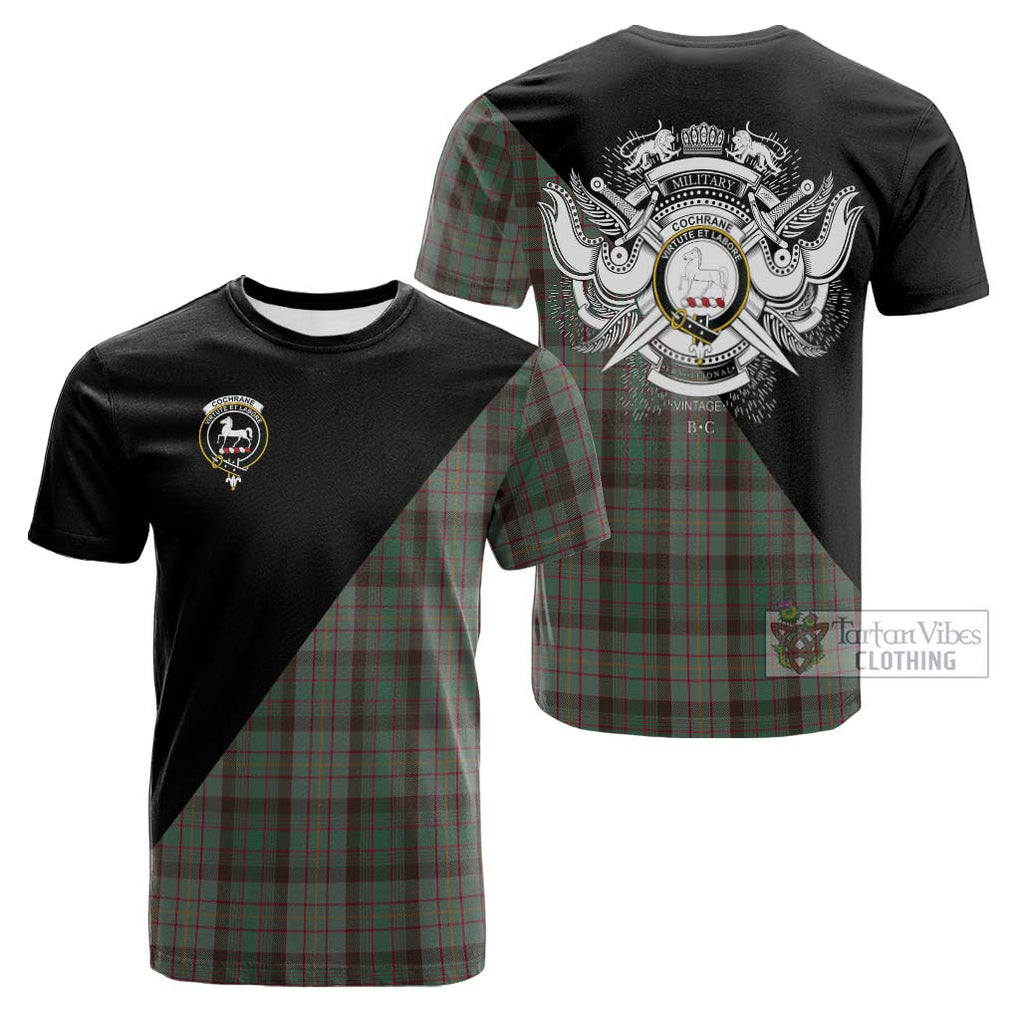 Tartan Vibes Clothing Cochrane Hunting Tartan Cotton T-shirt with Family Crest and Military Logo Style