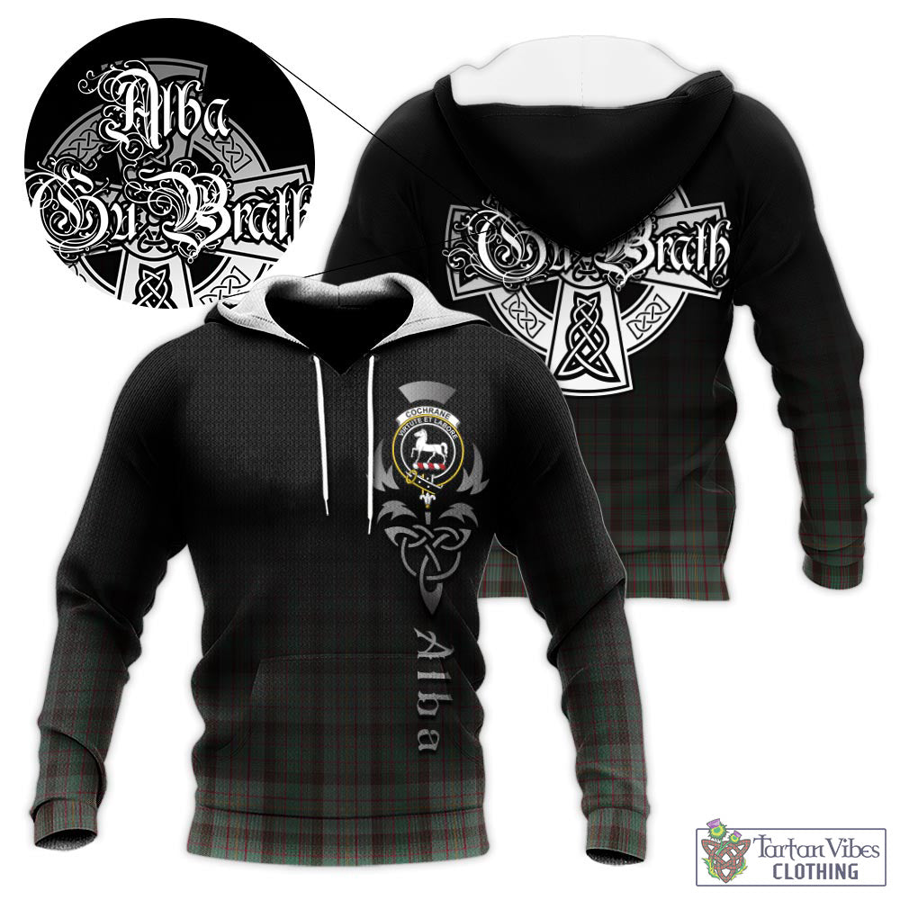 Tartan Vibes Clothing Cochrane Hunting Tartan Knitted Hoodie Featuring Alba Gu Brath Family Crest Celtic Inspired