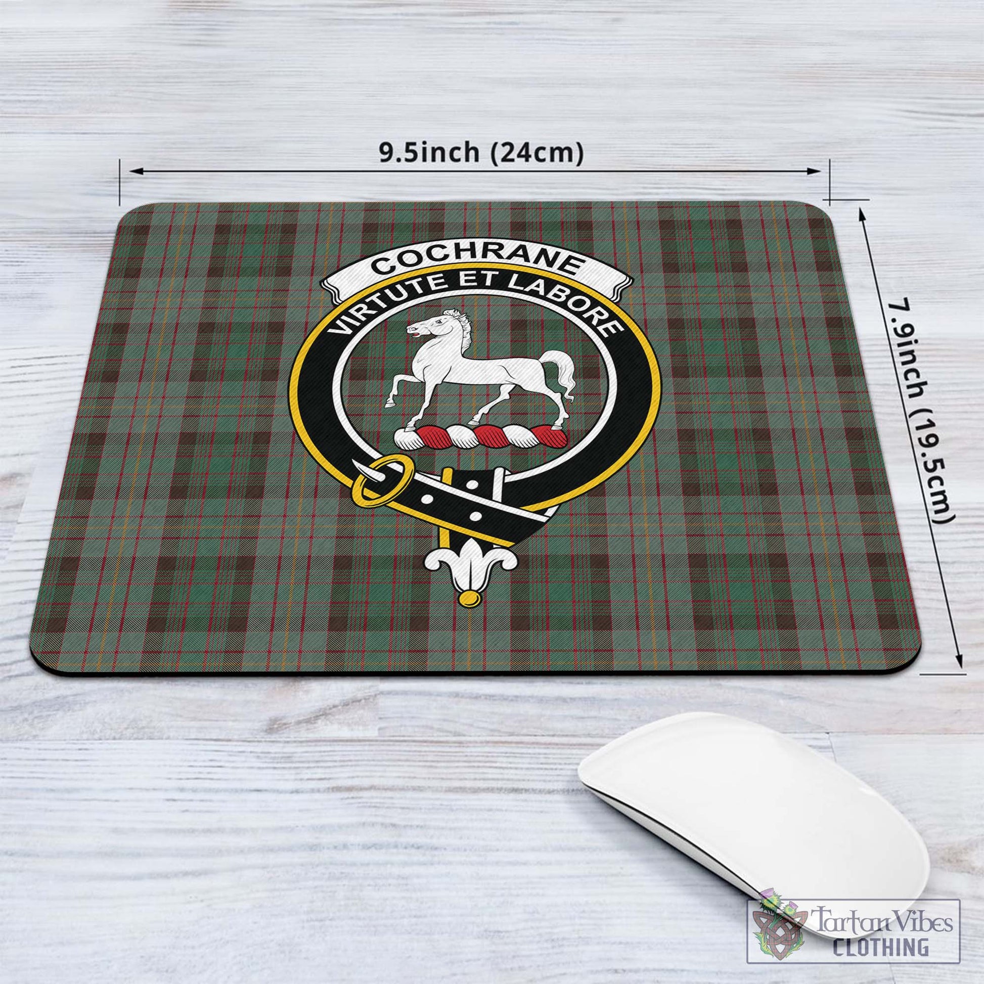 Tartan Vibes Clothing Cochrane Hunting Tartan Mouse Pad with Family Crest