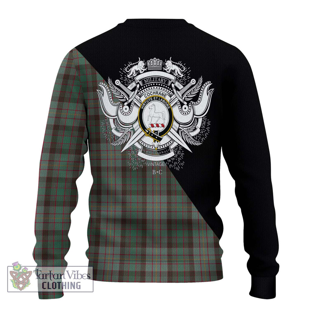 Cochrane Hunting Tartan Knitted Sweater with Family Crest and Military Logo Style - Tartanvibesclothing Shop