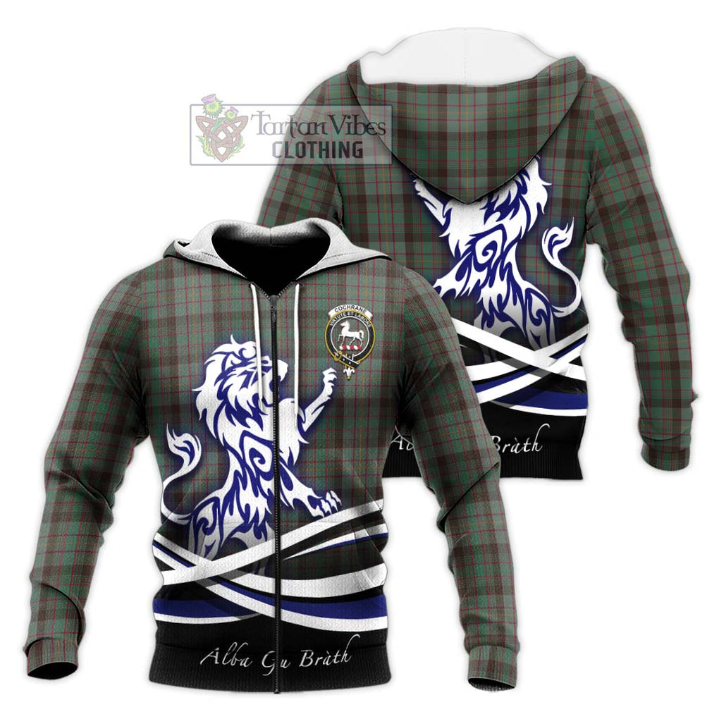 Cochrane Hunting Tartan Knitted Hoodie with Alba Gu Brath Regal Lion Emblem Unisex Knitted Zip Hoodie - Tartanvibesclothing Shop