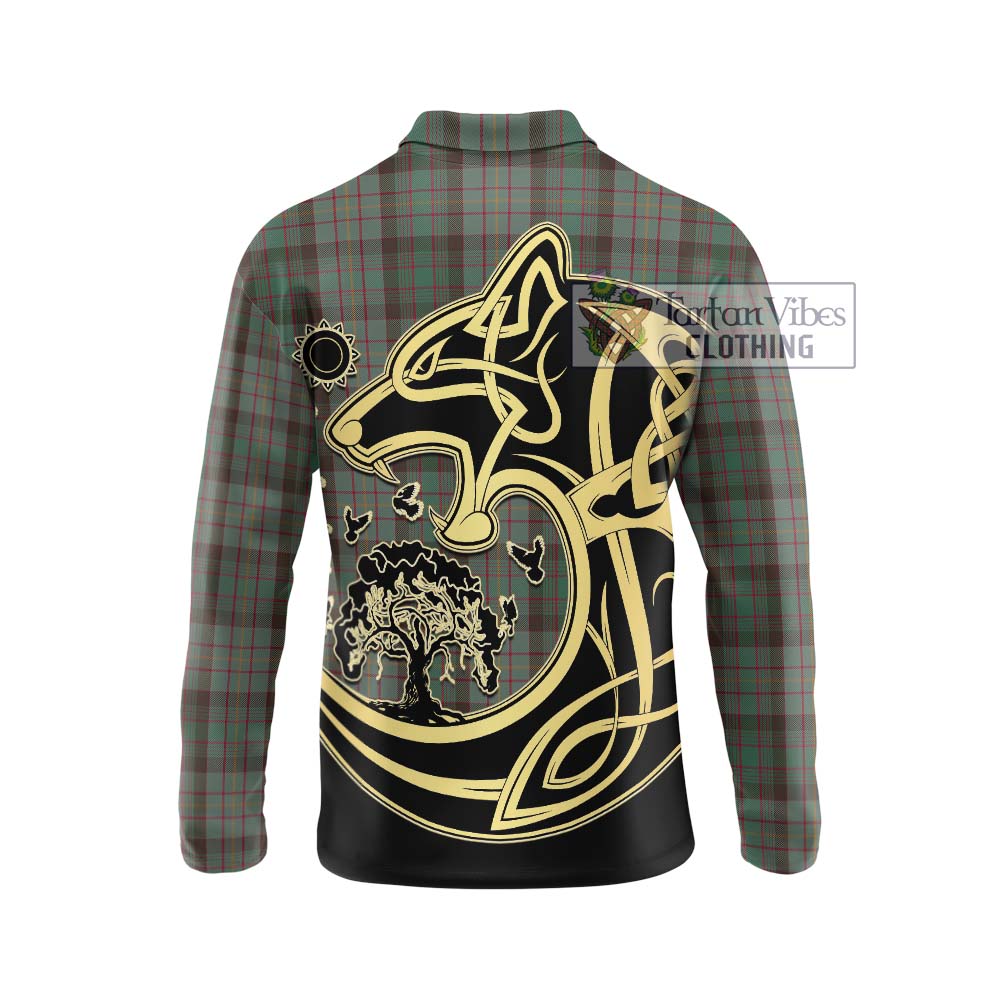 Cochrane Hunting Tartan Long Sleeve Polo Shirt with Family Crest Celtic Wolf Style - Tartanvibesclothing Shop