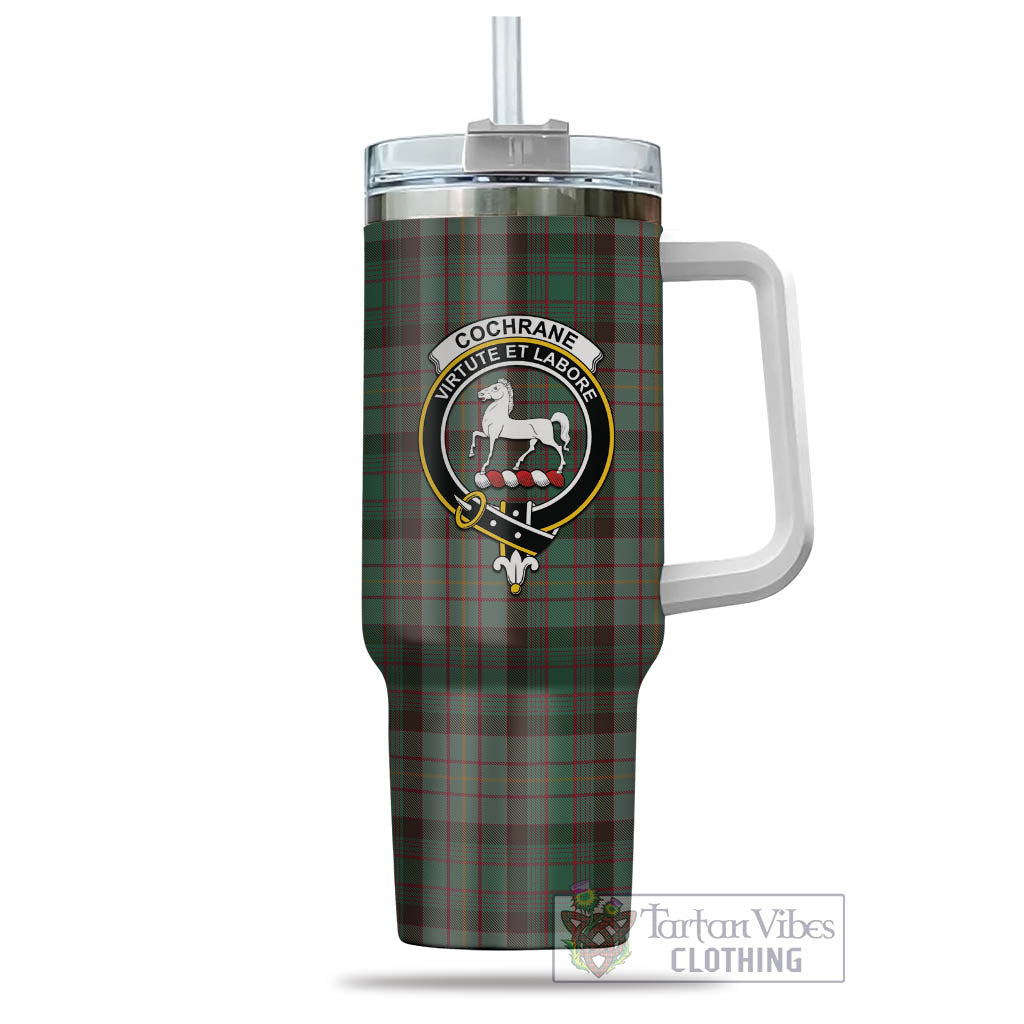 Tartan Vibes Clothing Cochrane Hunting Tartan and Family Crest Tumbler with Handle