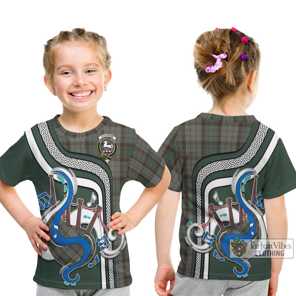 Tartan Vibes Clothing Cochrane Hunting Tartan Kid T-Shirt with Epic Bagpipe Style