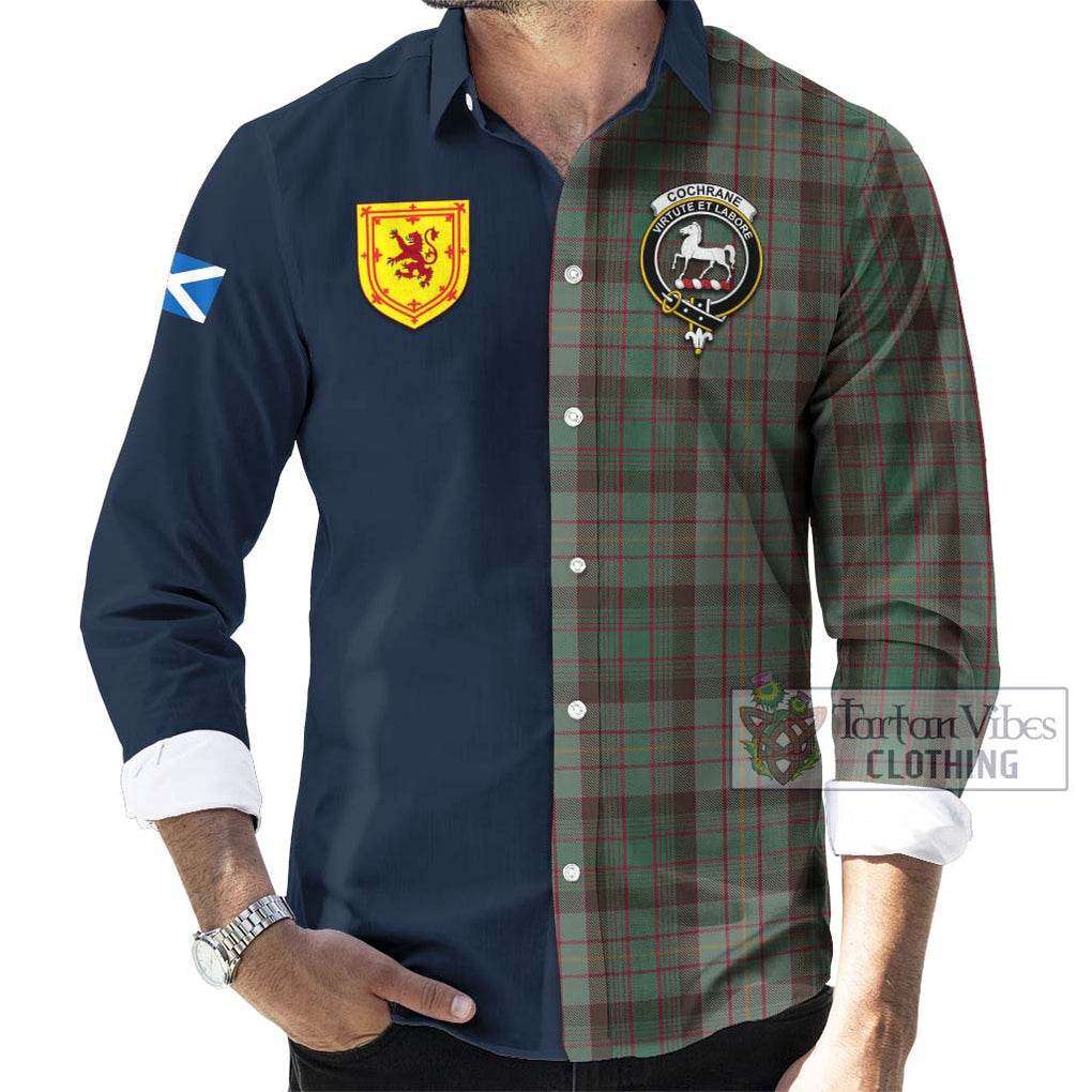 Tartan Vibes Clothing Cochrane Hunting Tartan Long Sleeve Button Shirt with Scottish Lion Royal Arm Half Style