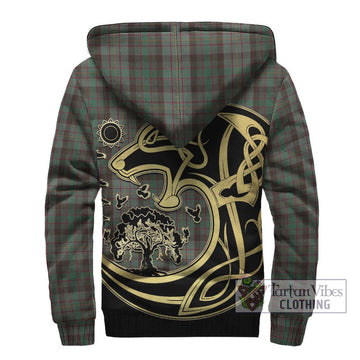 Cochrane Hunting Tartan Sherpa Hoodie with Family Crest Celtic Wolf Style