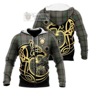 Cochrane Hunting Tartan Knitted Hoodie with Family Crest Celtic Wolf Style