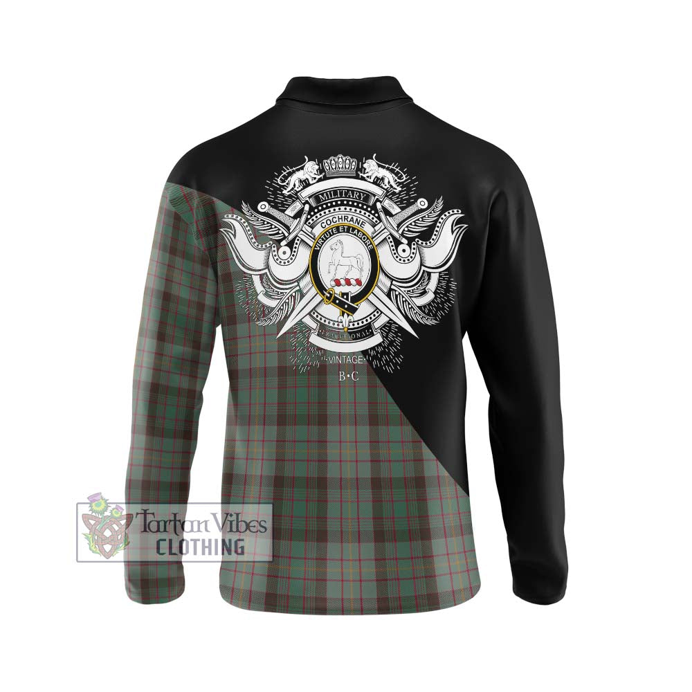 Cochrane Hunting Tartan Long Sleeve Polo Shirt with Family Crest and Military Logo Style - Tartanvibesclothing Shop