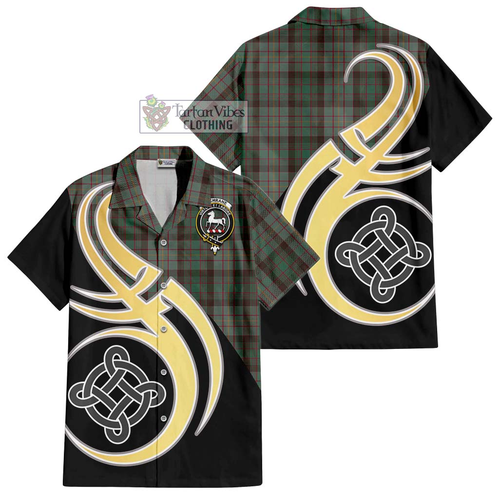 Cochrane Hunting Tartan Short Sleeve Button Shirt with Family Crest and Celtic Symbol Style - Tartan Vibes Clothing