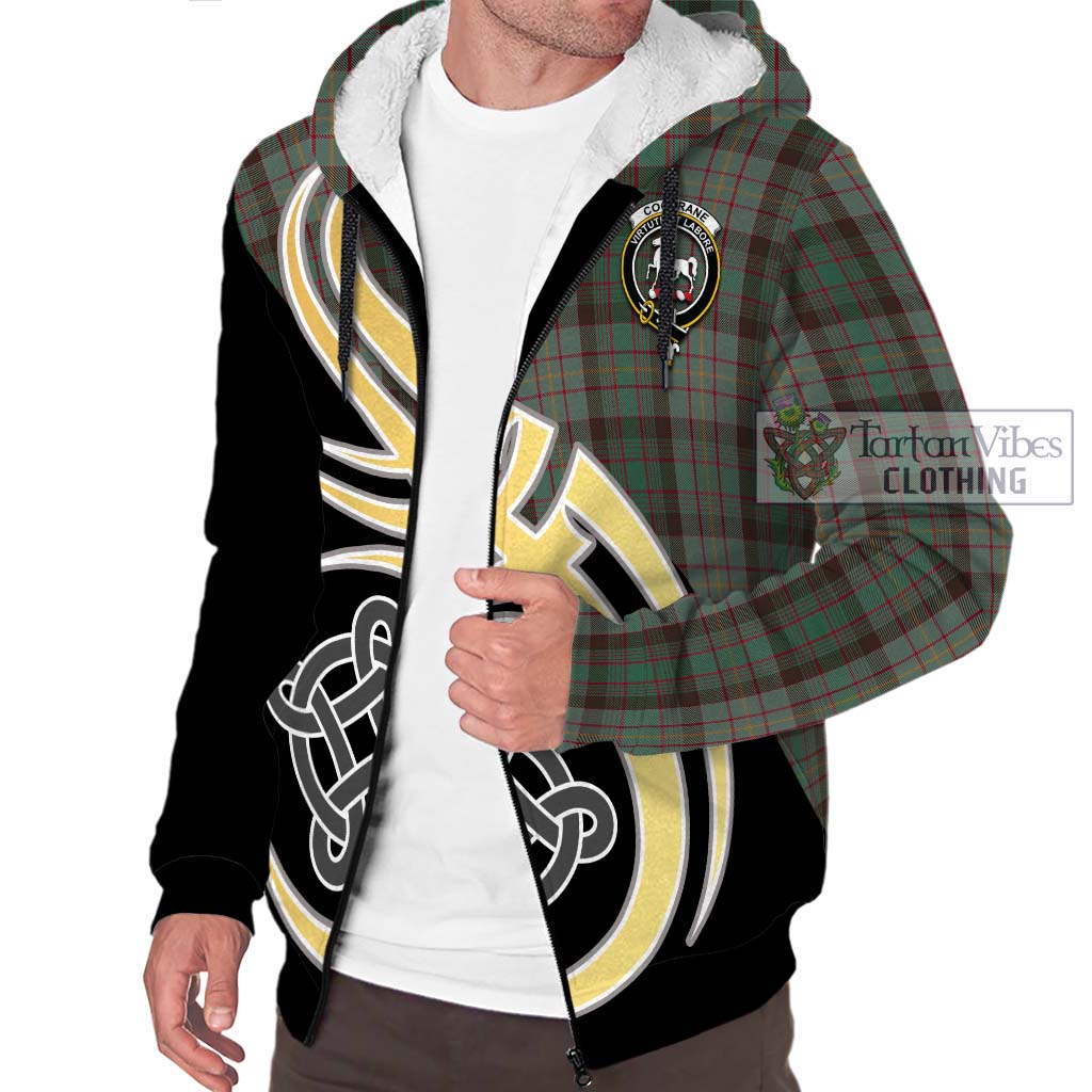 Cochrane Hunting Tartan Sherpa Hoodie with Family Crest and Celtic Symbol Style - Tartan Vibes Clothing