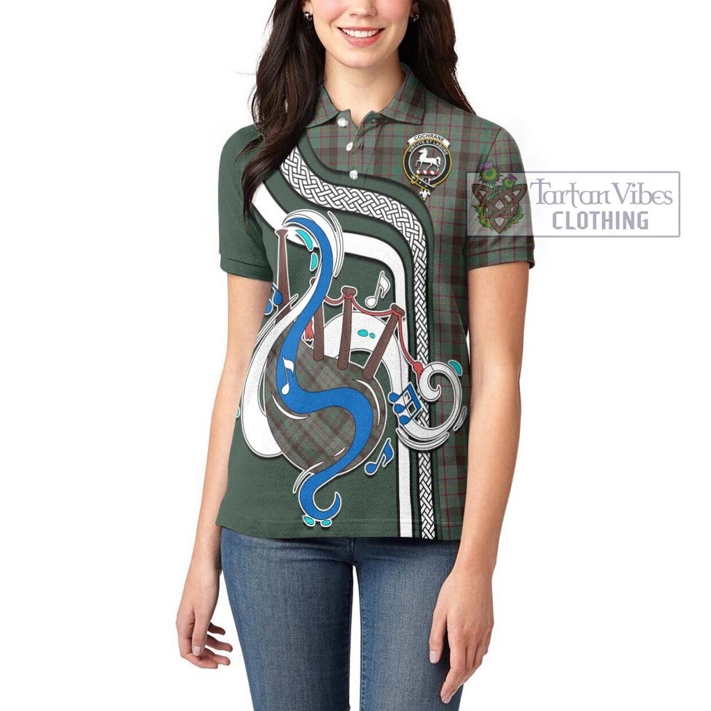 Cochrane Hunting Tartan Women's Polo Shirt with Epic Bagpipe Style - Tartanvibesclothing Shop