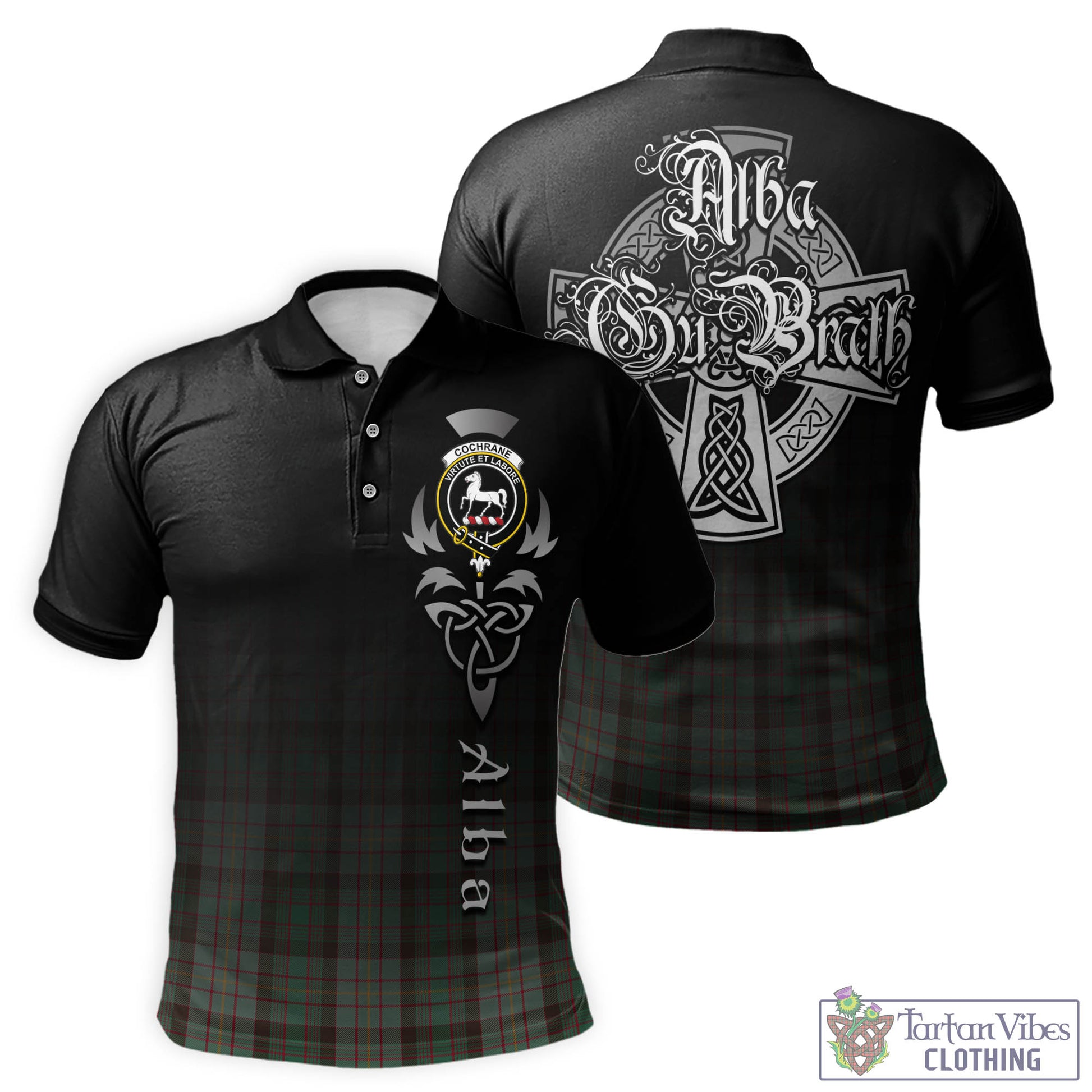 Tartan Vibes Clothing Cochrane Hunting Tartan Polo Shirt Featuring Alba Gu Brath Family Crest Celtic Inspired