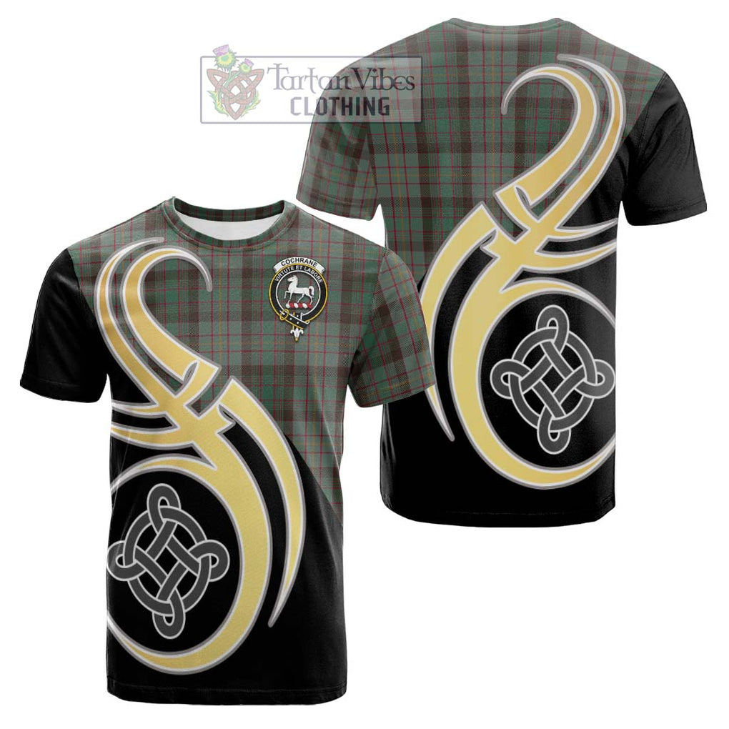 Tartan Vibes Clothing Cochrane Hunting Tartan Cotton T-shirt with Family Crest and Celtic Symbol Style