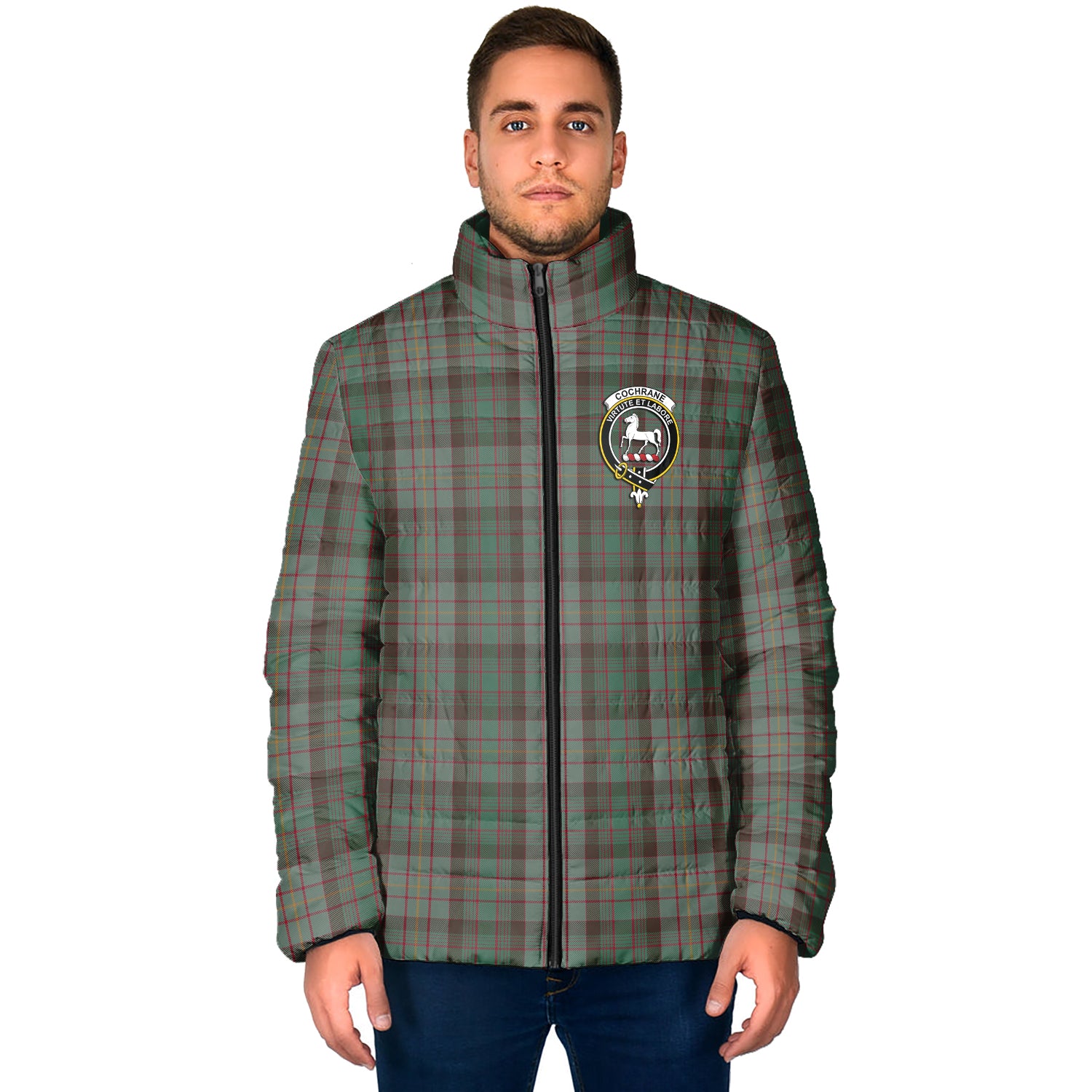 Cochrane Hunting Tartan Padded Jacket with Family Crest - Tartan Vibes Clothing