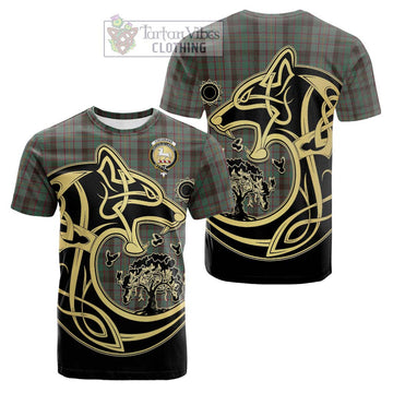 Cochrane Hunting Tartan Cotton T-shirt with Family Crest Celtic Wolf Style