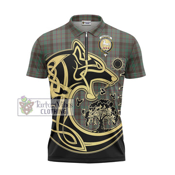 Cochrane Hunting Tartan Zipper Polo Shirt with Family Crest Celtic Wolf Style