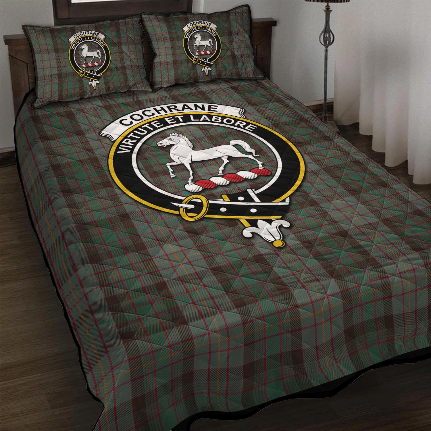 Cochrane Hunting Tartan Quilt Bed Set with Family Crest - Tartan Vibes Clothing