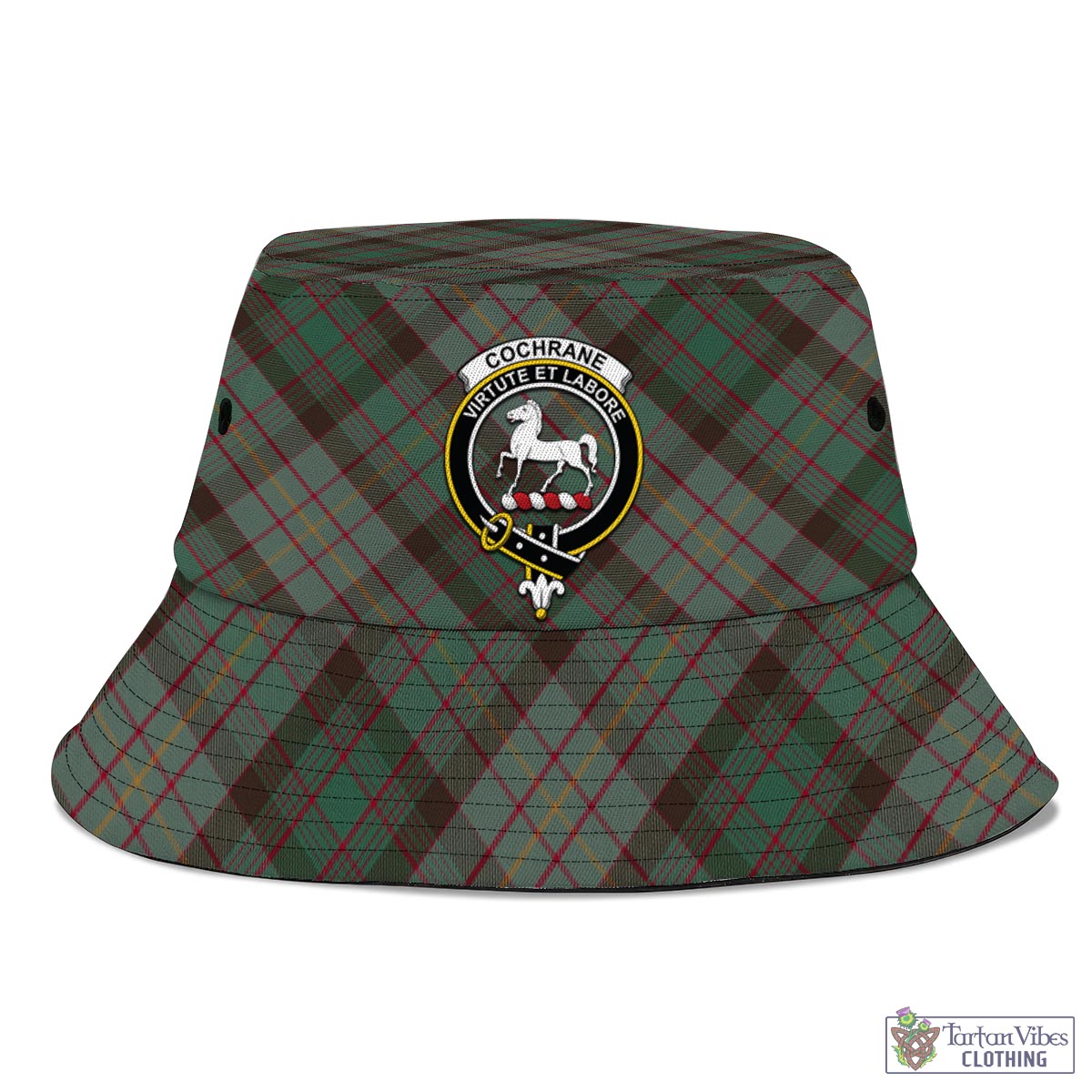 Tartan Vibes Clothing Cochrane Hunting Tartan Bucket Hat with Family Crest