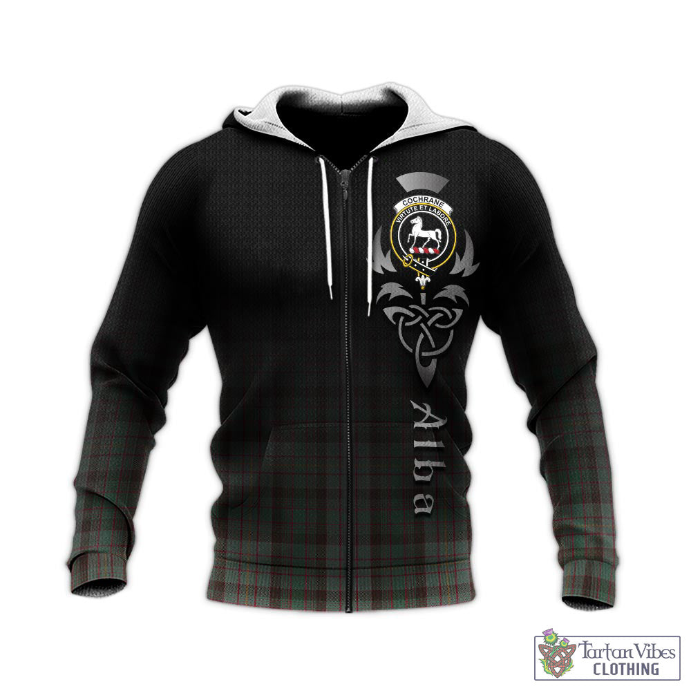 Tartan Vibes Clothing Cochrane Hunting Tartan Knitted Hoodie Featuring Alba Gu Brath Family Crest Celtic Inspired