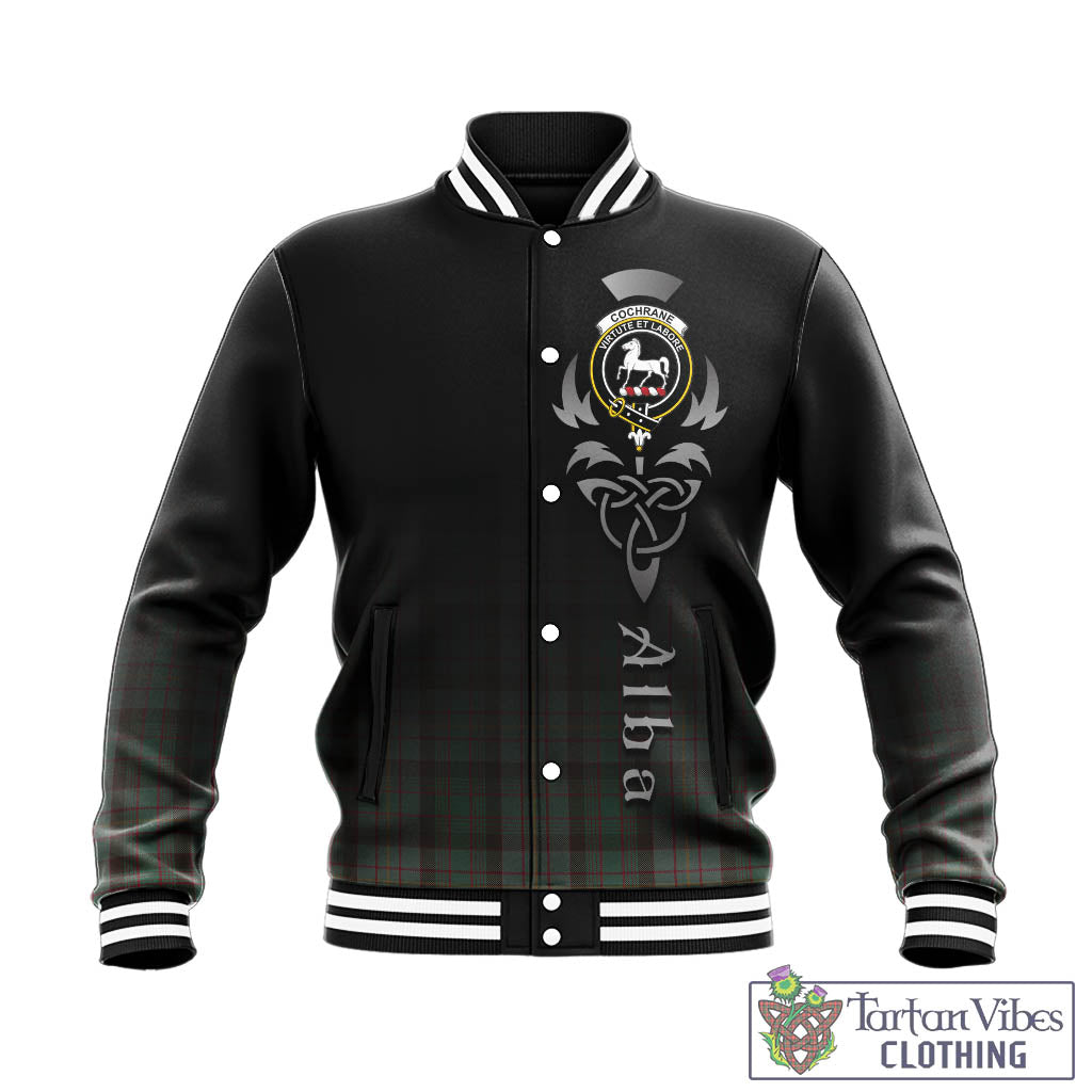 Tartan Vibes Clothing Cochrane Hunting Tartan Baseball Jacket Featuring Alba Gu Brath Family Crest Celtic Inspired