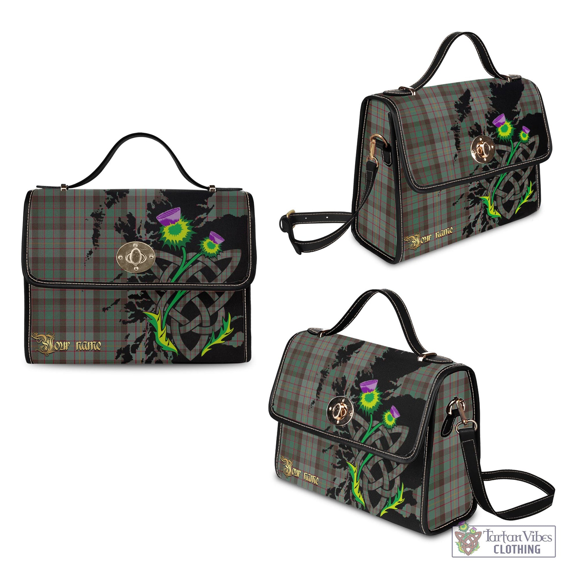 Tartan Vibes Clothing Cochrane Hunting Tartan Waterproof Canvas Bag with Scotland Map and Thistle Celtic Accents