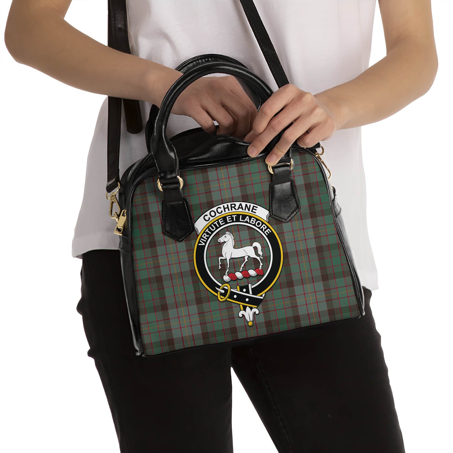 Cochrane Hunting Tartan Shoulder Handbags with Family Crest - Tartanvibesclothing