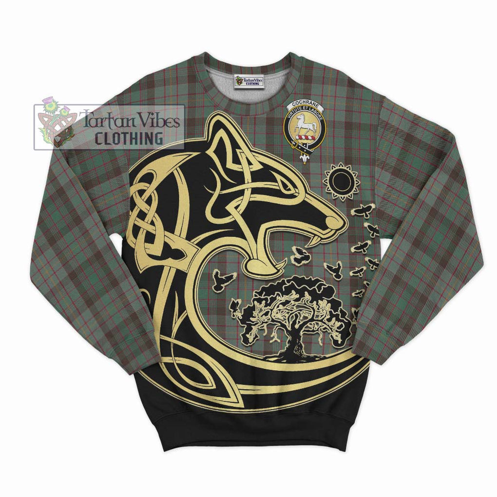 Cochrane Hunting Tartan Sweatshirt with Family Crest Celtic Wolf Style - Tartan Vibes Clothing