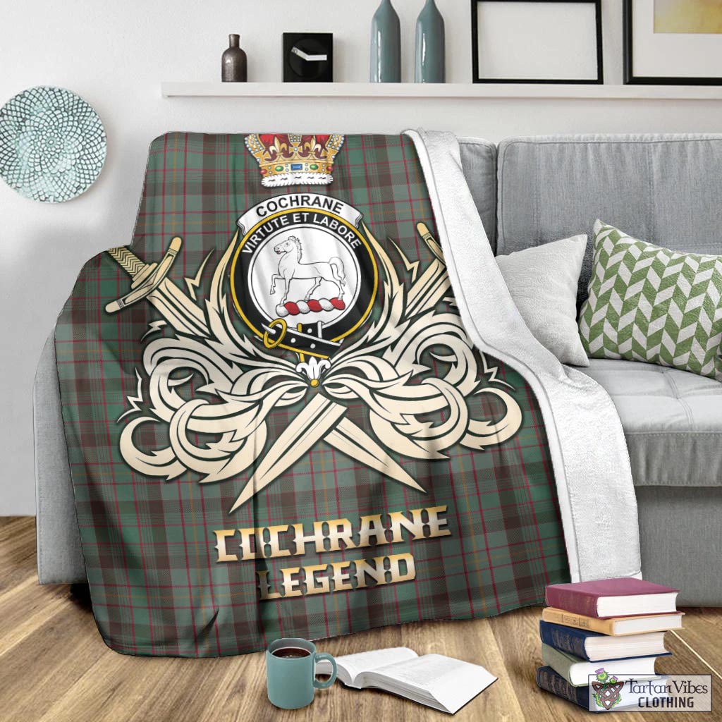 Tartan Vibes Clothing Cochrane Hunting Tartan Blanket with Clan Crest and the Golden Sword of Courageous Legacy