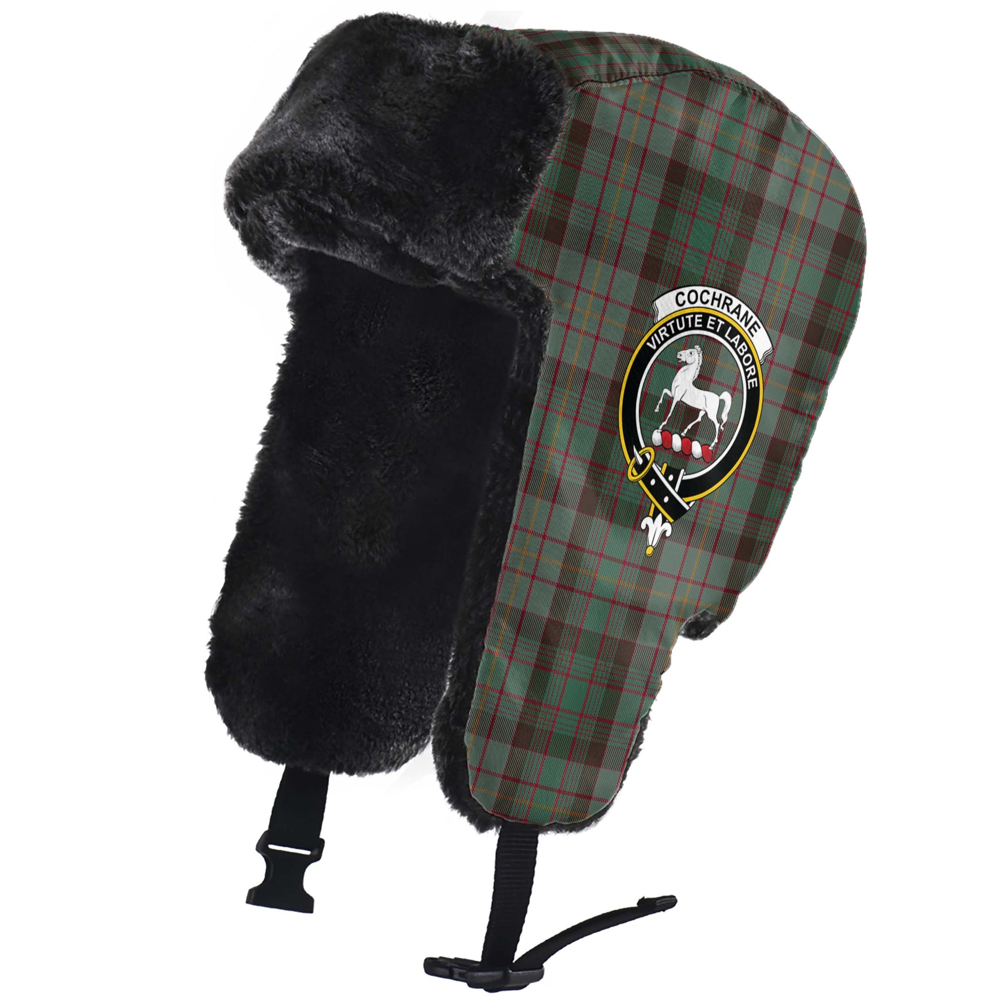 Cochrane Hunting Tartan Winter Trapper Hat with Family Crest - Tartanvibesclothing