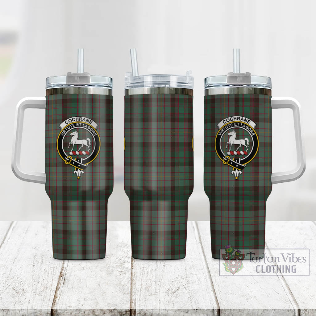 Tartan Vibes Clothing Cochrane Hunting Tartan and Family Crest Tumbler with Handle