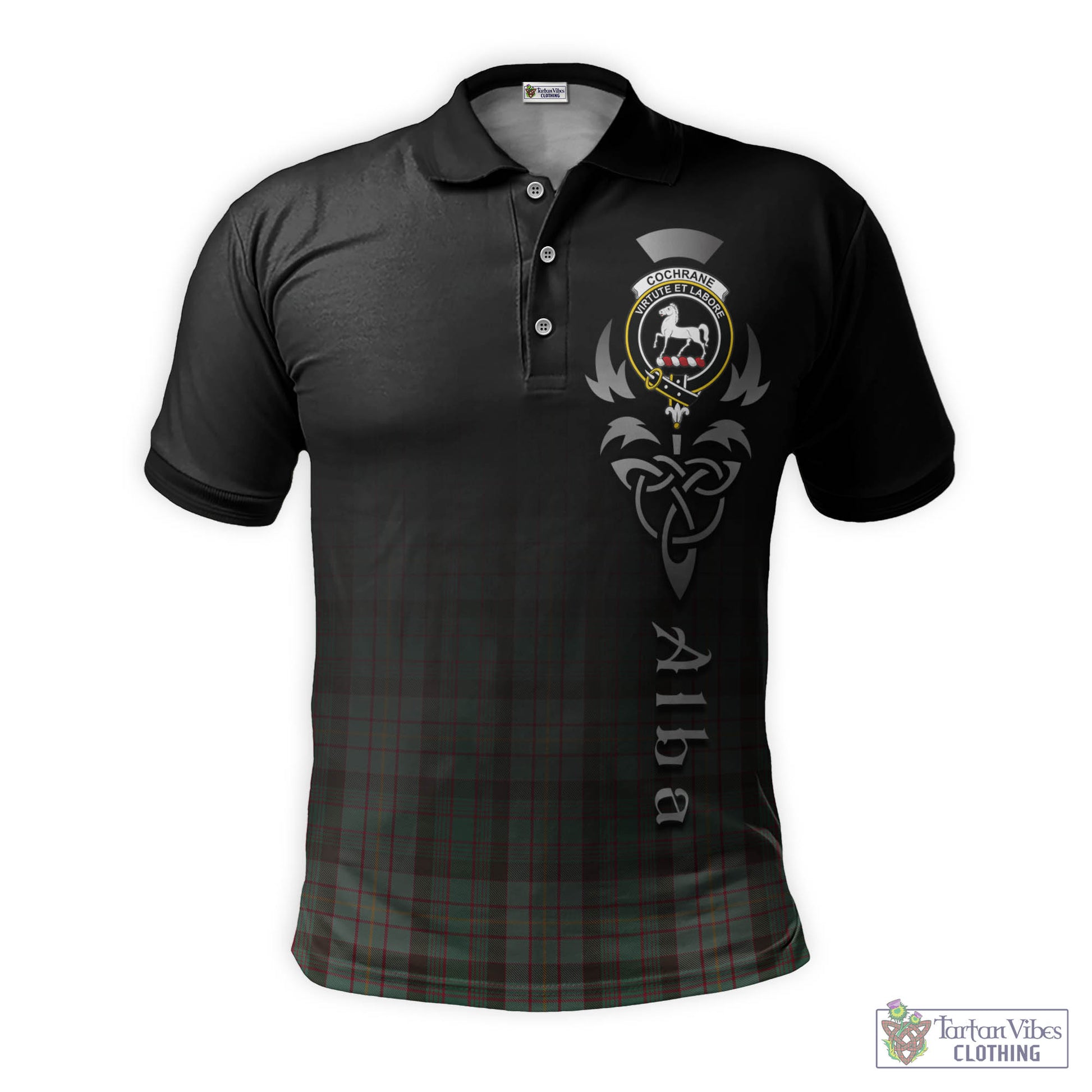 Tartan Vibes Clothing Cochrane Hunting Tartan Polo Shirt Featuring Alba Gu Brath Family Crest Celtic Inspired