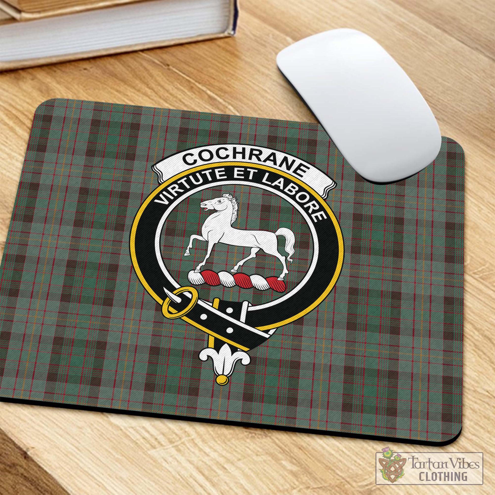 Tartan Vibes Clothing Cochrane Hunting Tartan Mouse Pad with Family Crest