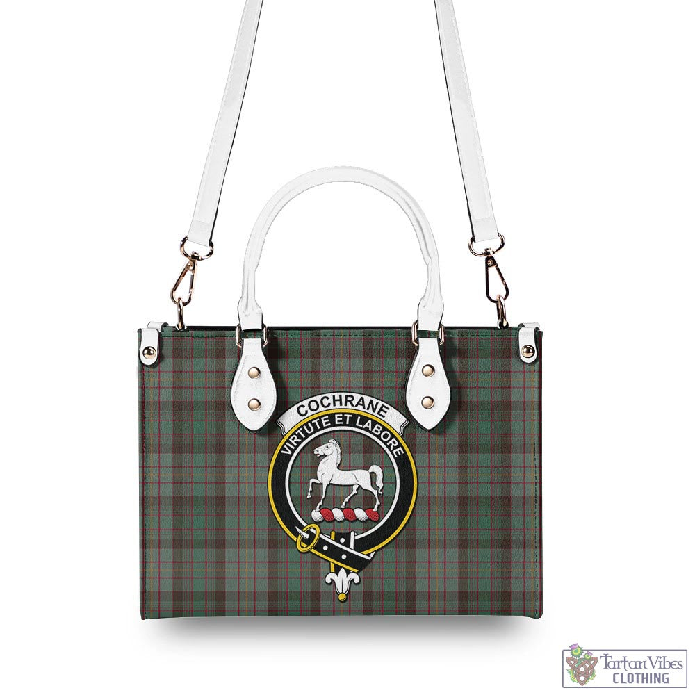 Tartan Vibes Clothing Cochrane Hunting Tartan Luxury Leather Handbags with Family Crest