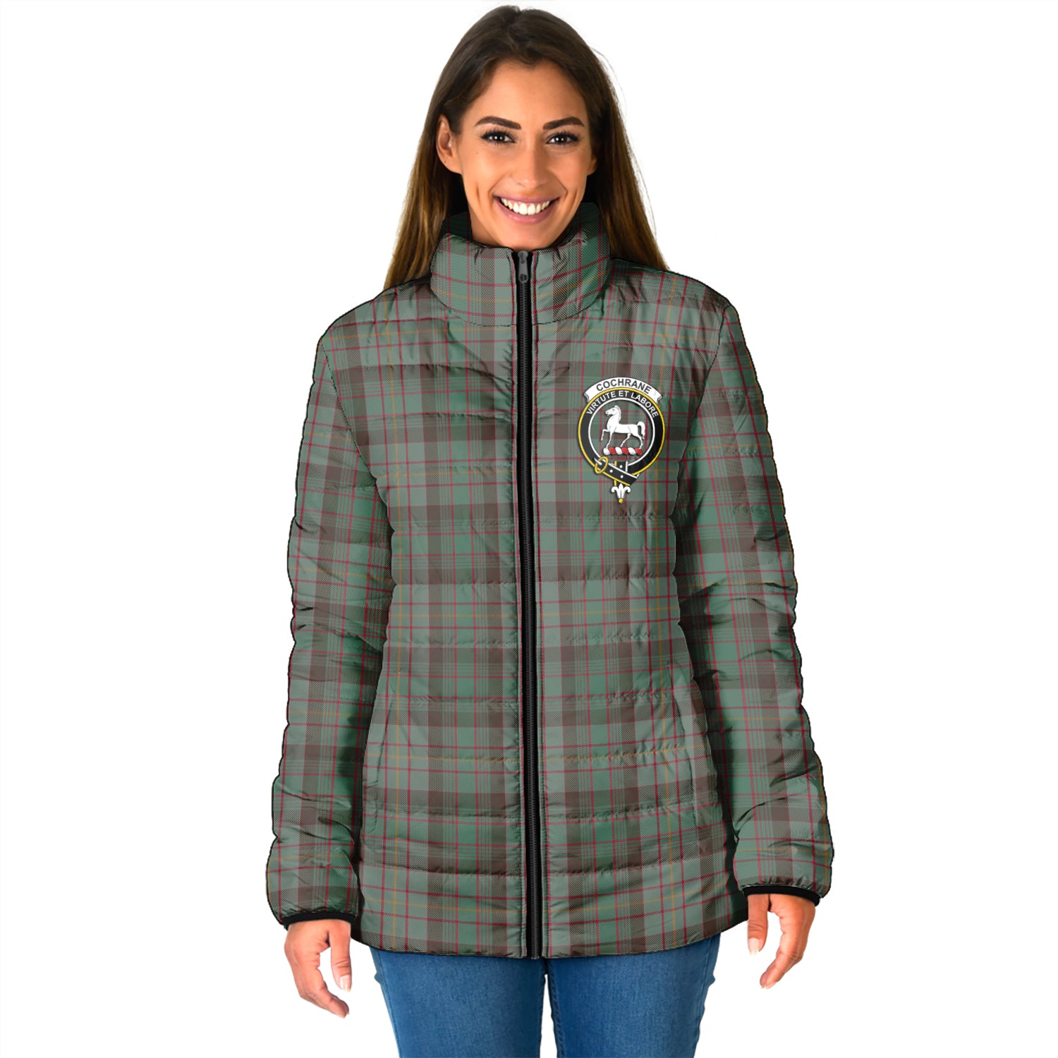 Cochrane Hunting Tartan Padded Jacket with Family Crest - Tartan Vibes Clothing