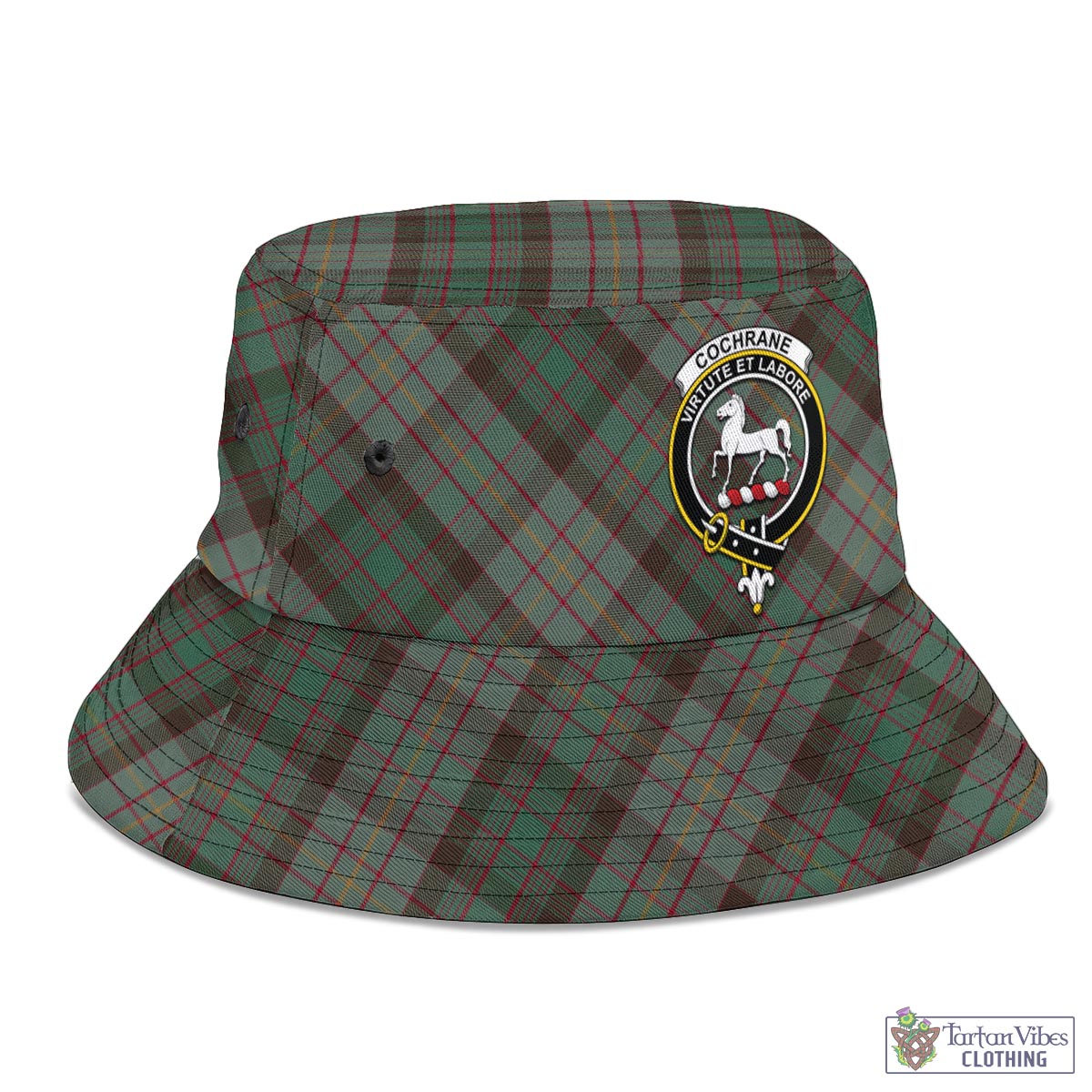 Tartan Vibes Clothing Cochrane Hunting Tartan Bucket Hat with Family Crest