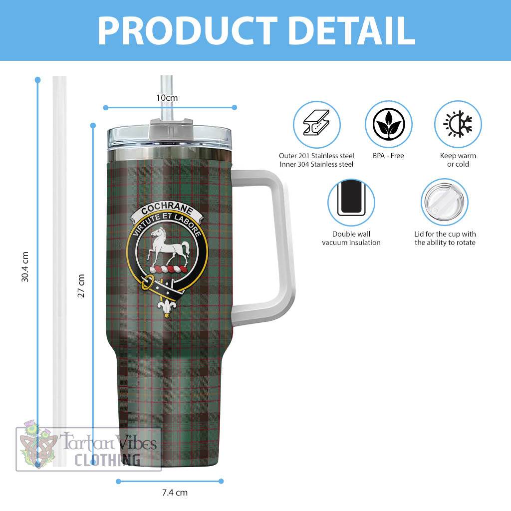 Tartan Vibes Clothing Cochrane Hunting Tartan and Family Crest Tumbler with Handle