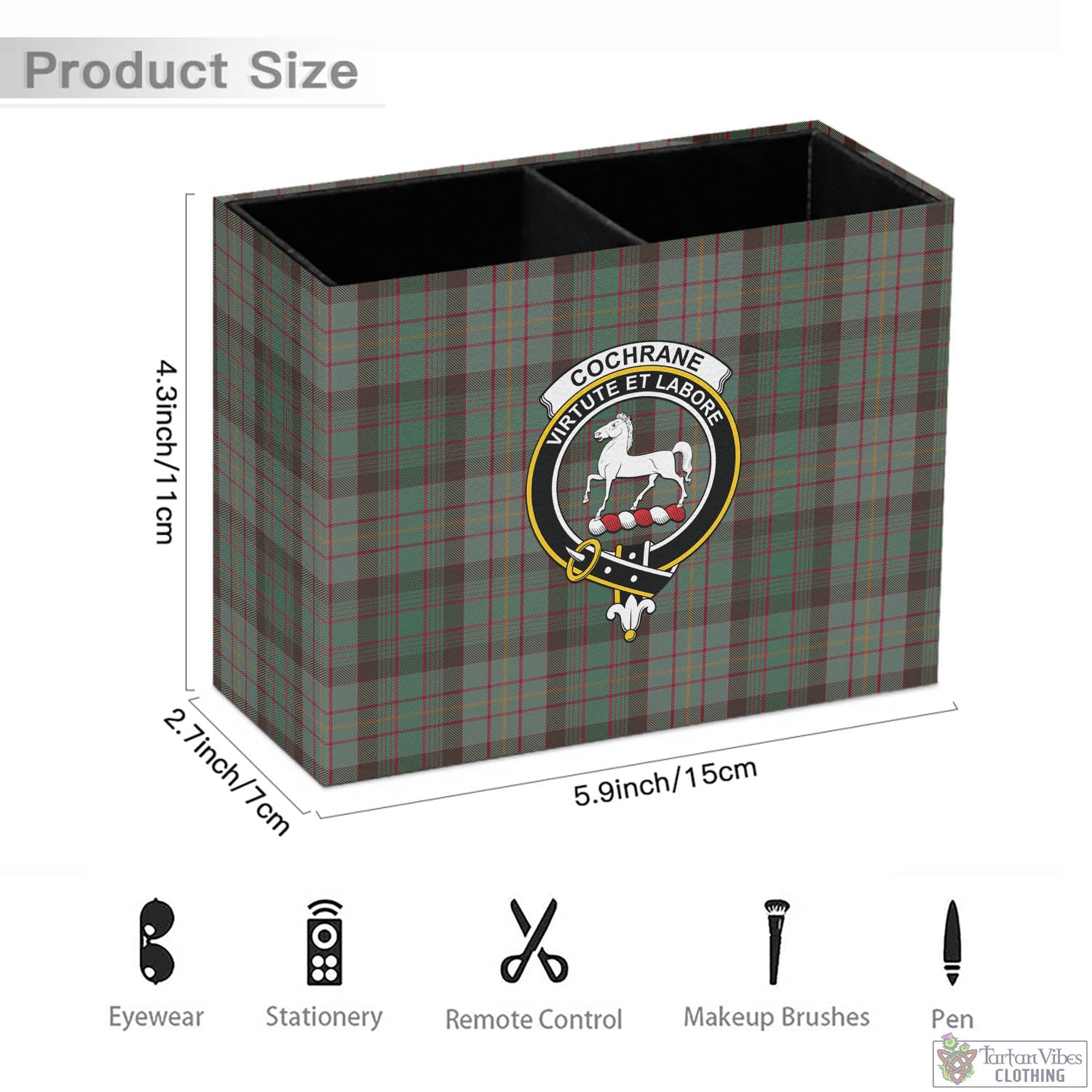 Tartan Vibes Clothing Cochrane Hunting Tartan Pen Holder with Family Crest